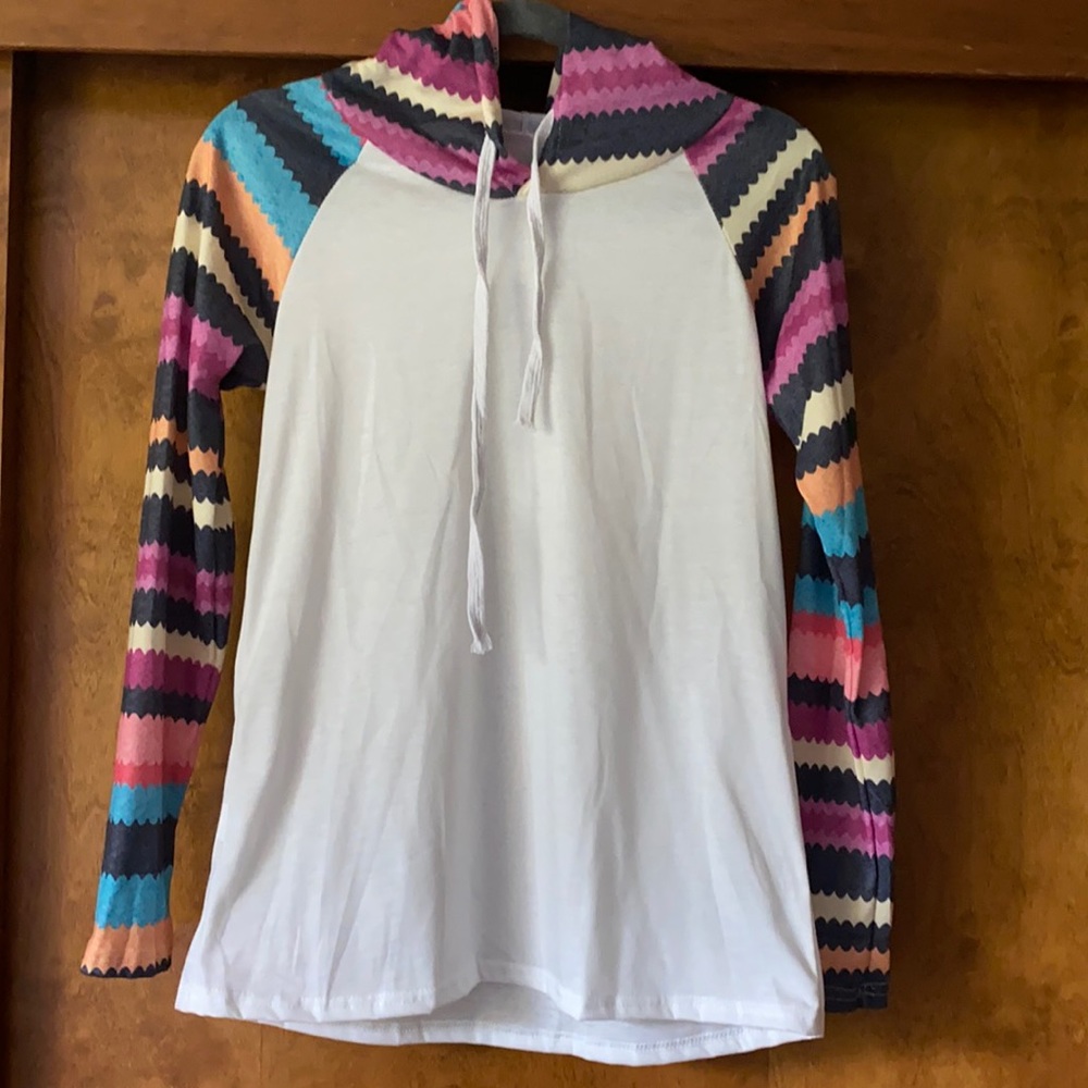 STRIPE SLEEVE HOODIE TOP